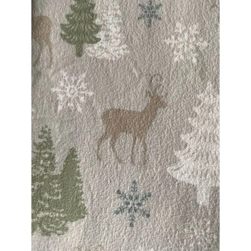 North Pole Winter Scene Deer Flannel Bed Flat Top Sheet